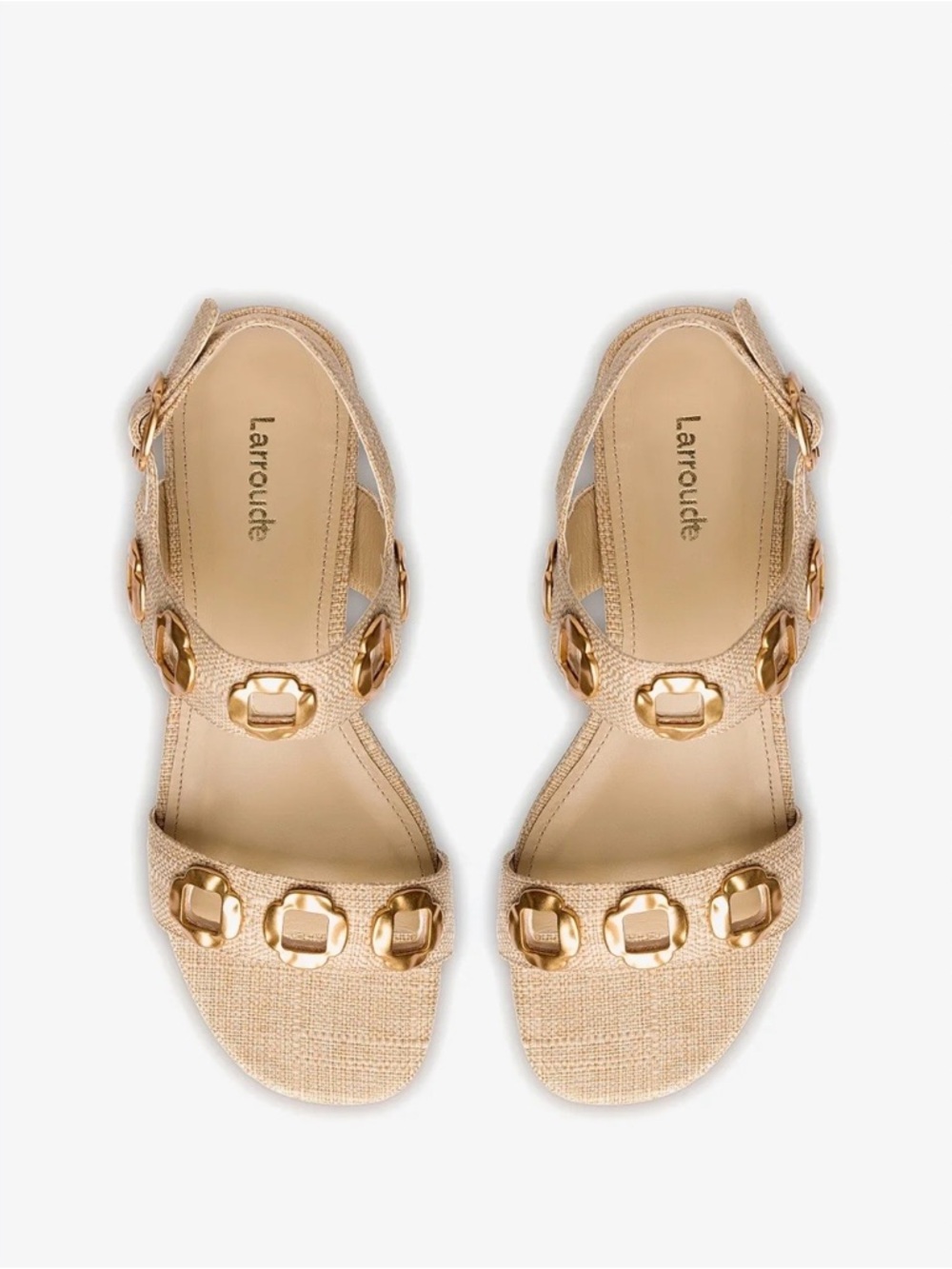 Larroude Milan Flat Sandal In Beige Printed Raffia 
9 / Beige - Picture 2 of 3